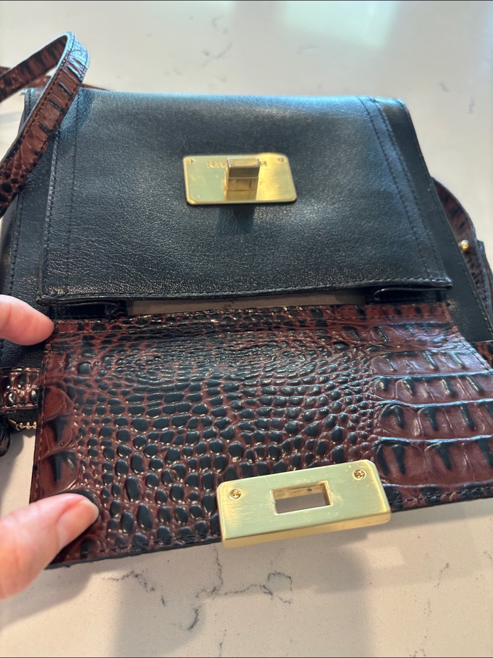 Brahmin Black & Brown Croc-Accent Crossbody - Picture 6 of 8